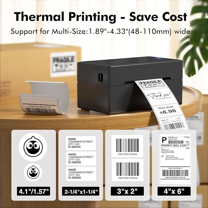 Bluetooth Thermal Shipping Label Printer for Small Business Office or Home,Wireless 4x6 Label Printer,Printers for Shipping Package, Compatible with iPhone & Android, Amazon, Shopify, USPS