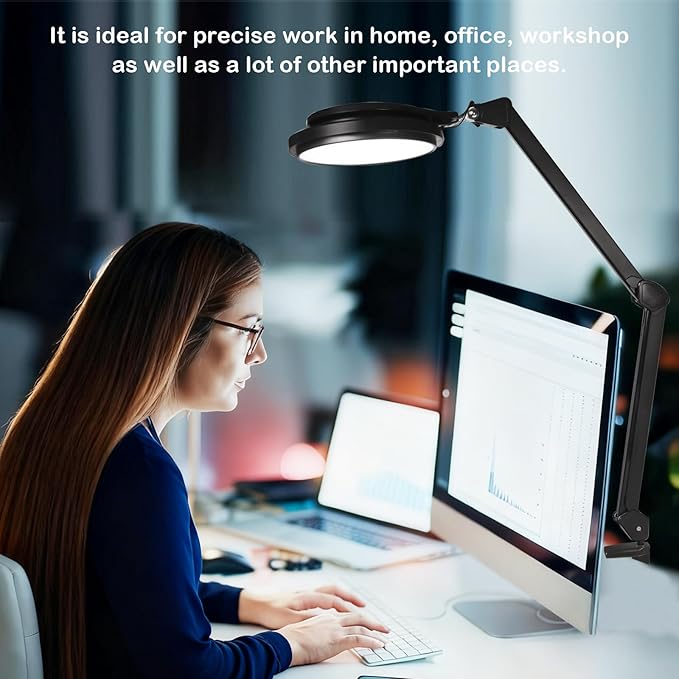 30W LED Desk Lamp with Clamp, 95+CRI, 5 CCT Modes & Dimmable, High CRI>95, Flexible Adjustable Task Light for Office, Makeup, Workbench, Crafts(Black)