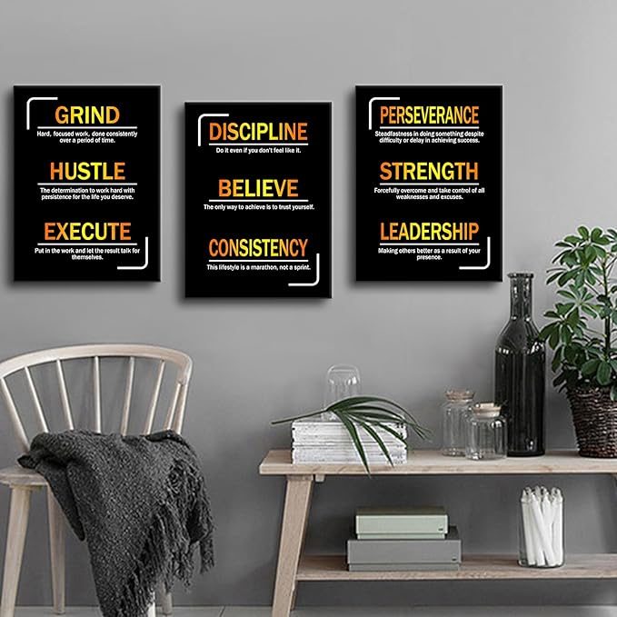 Hustle Believe Strength Motivational Canvas Wall Art Inspirational Quotes Picture Painting Positive Affirmations Print Poster for Office Living Room Bedroom Gym Wall Decor Ready to Hang [36''Wx16''H]