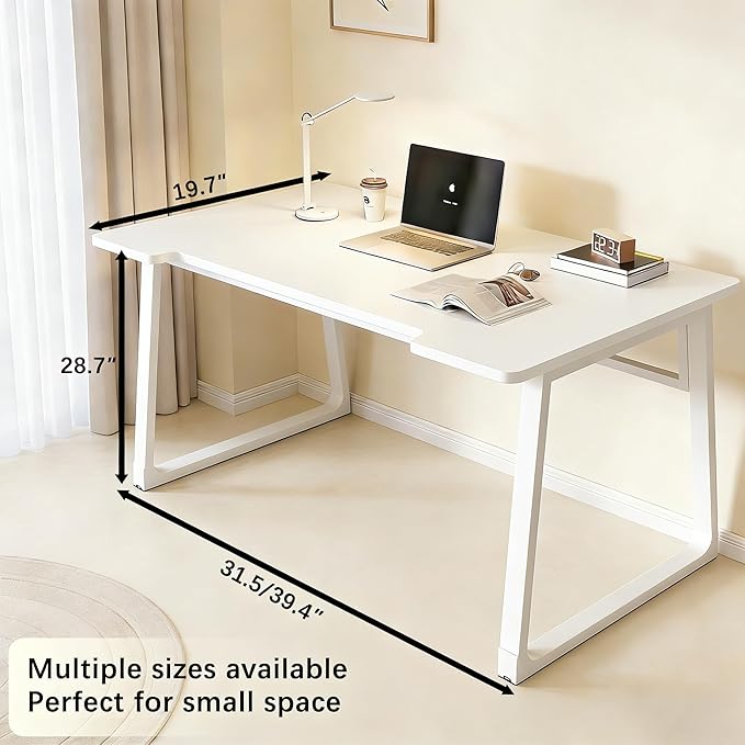 Computer Desk 39.4 Inch Small Office Desk with Wood Top and Metal Frame, Study Writing Desk for Home, Bedroom, Gaming, U-Shaped Leg Design, Modern Simple