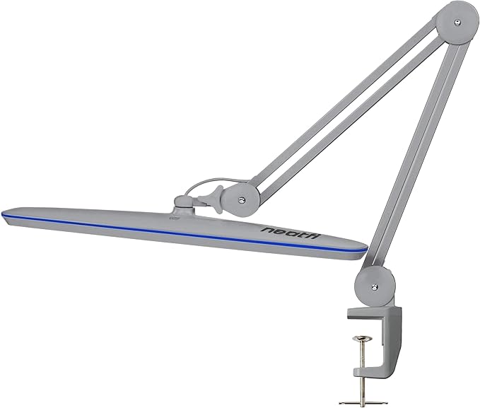 Neatfi XL 2,200 Lumens 24W LED Desk Lamp – 23” Wide Shade | Dimmable Eye-Caring Task Light | Adjustable Arm | Home Office, Study, Crafts & Nail Tech (Silver, Non-CCT with Clamp)