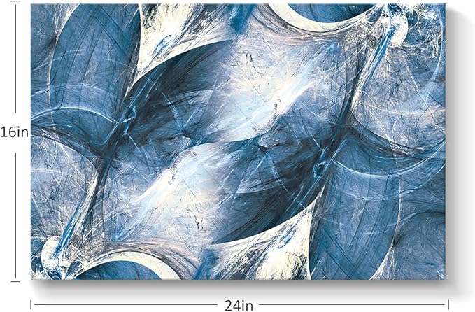 Wall Art Canvas Abstract Art Paintings Blue Circle Graffiti on White Background Modern Artwork Decor for Living Room Bedroom Kitchen 24X16in