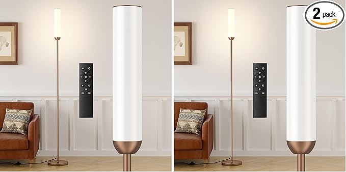 Ambimall LED Floor Lamp with Remote Control, 65" Standing lamp with Stepless Adjustable 3000K-6500K Colors & 30-100% Brightness, Foot Switch(Brown) (Pack of 2)