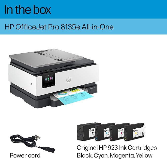 HP OfficeJet Pro 8135e Wireless All-in-One Color Inkjet Printer, Print, Scan, Copy, Fax, ADF, Duplex Printing, Best-for-Home Office, 3 Months of Instant Ink Included (40Q35A) (Renewed Premium)