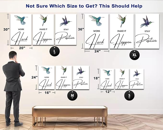 3 Piece Office Canvas Wall Art, Hummingbird Motivational Quotes Canvas Print Pictures Wall Decor for Office, Men Women Inspirational Framed Artwork Home Office Decor 16"x24" x 3 Pcs