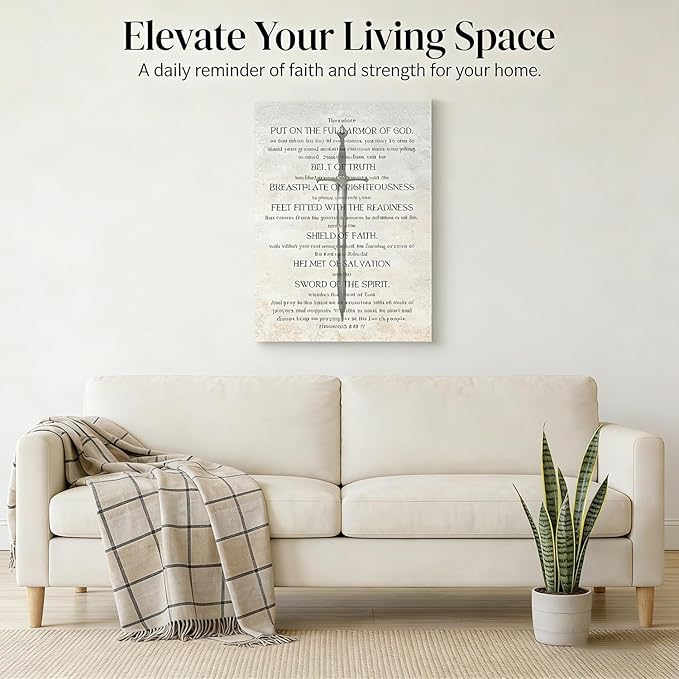 Christian Spiritual Armor Canvas Wall Art Ephesians 6:11 Bible Verse Painting Picture armor of god Wall Decor Religious biblical Poster Print Artwork for Church Office Bedroom 16x24in Wrapped Canvas