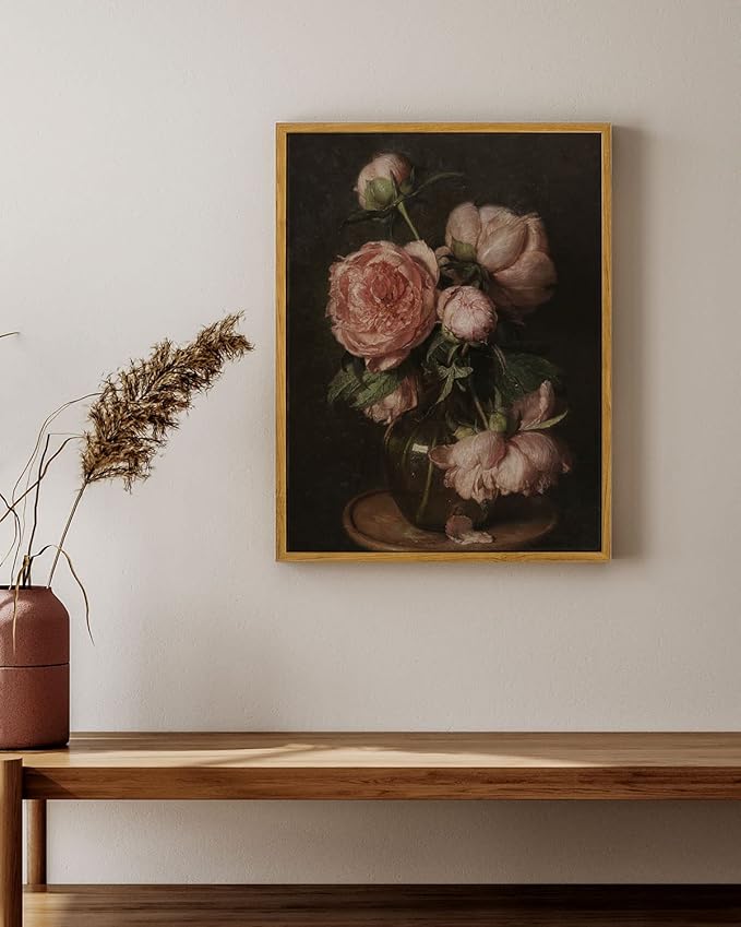 InSimSea Framed Canvas Prints Art Vintage Decor, Flower Wall Art Home Decor, Peonies by Eduard von Grützner Prints for Kitchen Office Farmhouse Bathroom, 12"x16"