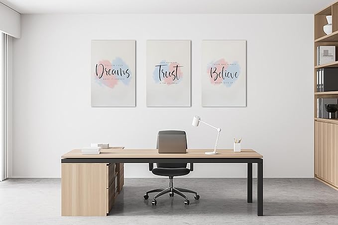 3 Piece Canvas Wall Art, Motivational Quotes Dreams Trust Believe Print Pictures for Office, Women Inspirational Framed Artwork Home Decor 20"x30" x 3 Pcs