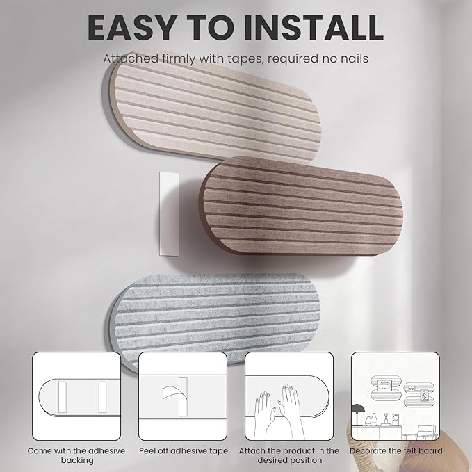 Bulletin Board, 24'' X 8'' Cork Board Alternative, 4 Pack Felt Bar Strips Board with Pushpins, Foldable Felt Notice Vision Board Photo Display Board for Office Home School Wall