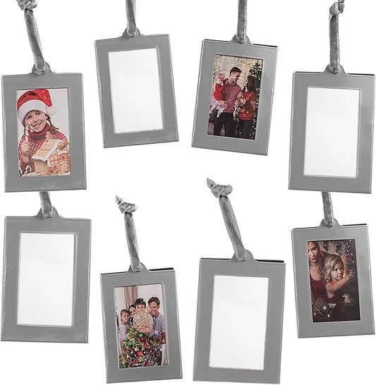 Klikel Picture Frames Ornament - Silver Small Hanging Picture Frames - Photo Ornaments For Tree - Set of 8
