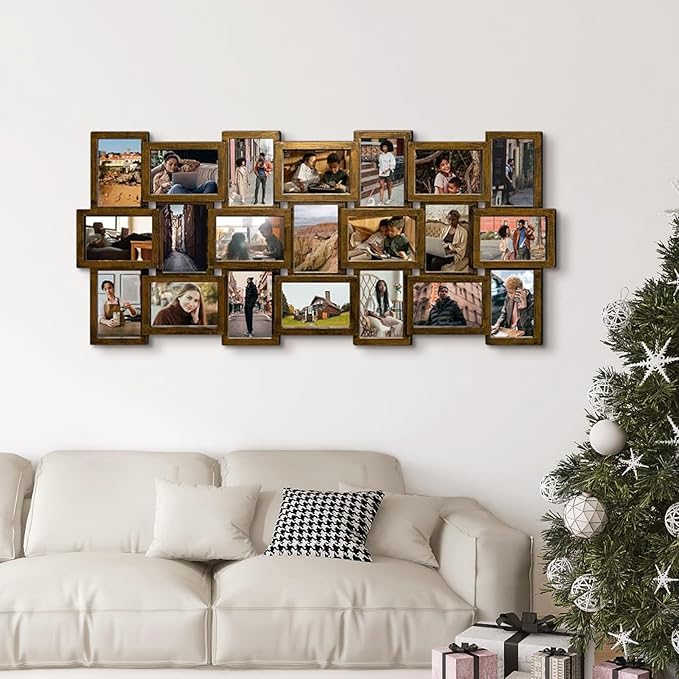 J.M.Deco Collage Picture Frames for Wall Decor, 21-Opening Reunion Family Picture Frame Set, One-Piece Photo Frames for Living Room, Bedroom, Gallery, Gold