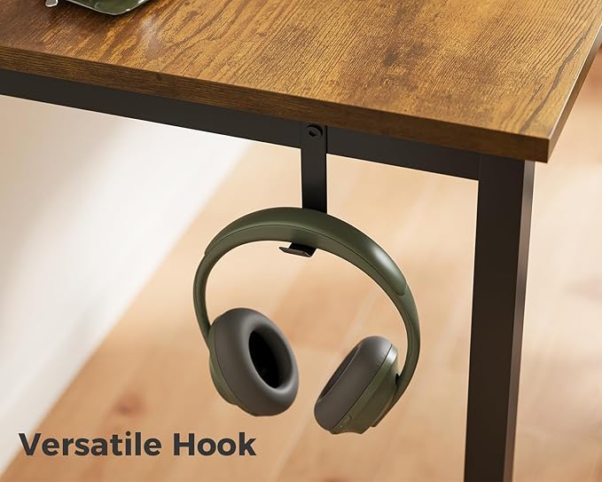 Casaottima 63 Inch Computer Desk for Home Office, Study Writing Table for Small Spaces, Simple Modern Desk with Headphone Hooks, Rustic Brown