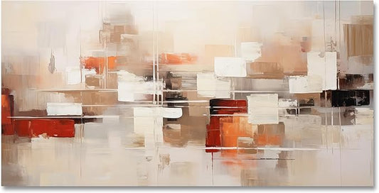 Abstract Wall Art Geometric Block Canvas Art Brown and Beige Modern Wall Art Minimalist Wall Decor Artwork Living Room Neutral Canvas Framed Painting for Bedroom Office