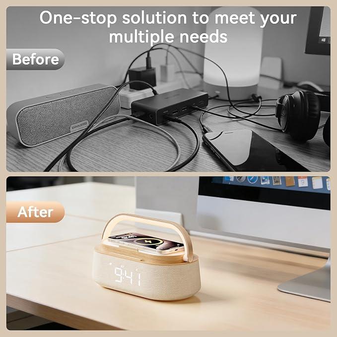 FREEFISH Bluetooth Speaker with Wireless Charge FM Radio 2500mAh Battery, LED Night Light Suitable for Home,Bedroom,Office,Gifts