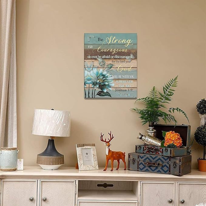 yerretin Christian Wall Art Bible Verse Floral Pictures Wall Decor Religious Scripture Teal Flower Canvas Painting Home Decoration Artwork for Bathroom Bedroom Living Room Office Framed 16"x20"