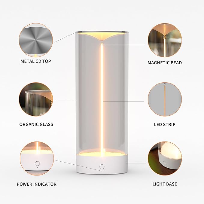 AUGE LIGHT Minimalist Desk Lamp Cordless Table Lamps LED Rechargeable Modern Nightstand Lights Dimmable with 3 Levels for Gaming, Home Office, Bedroom, Living Room, Kitchen, Bar, Restaurant