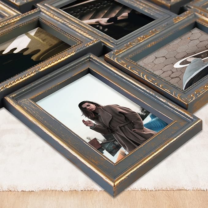HELLO LAURA - Photo Collage Frame 12 Opening Vintage Collage Picture Frames 18" x 25" Wall Hanging Photo Frame Display 4" x 6" Photos Rusted Gold Edge | Gallery Collection Style