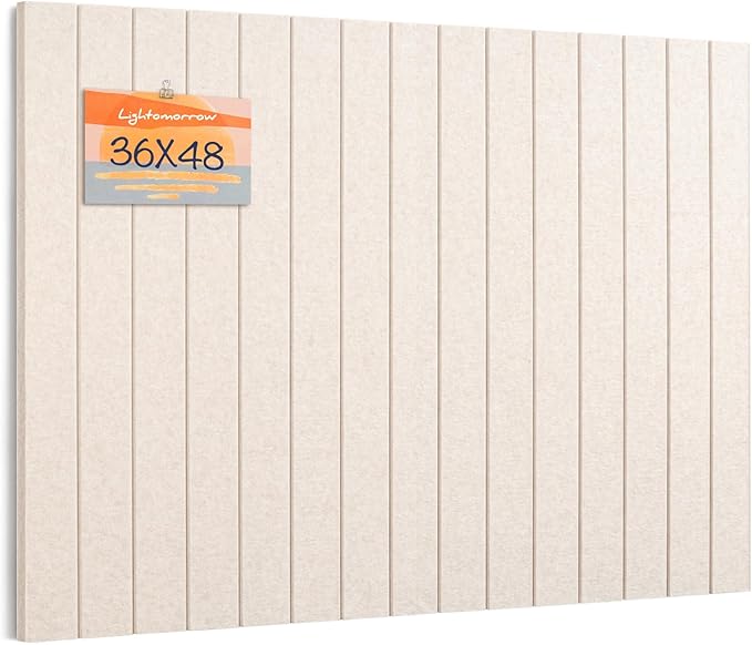 Bulletin Board, 48 x 36 inches Felt Board Decorative Pin Board, 4' x 3' Cork Board Alternative for Wall, Foldable Photo Board with 20 Pushpins - Oatmeal Stripes