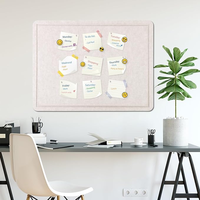 Bulletin Board, 36" x 24" Foldable Cork Board Felt Pin Boards with 35 Pushpins Self-Adhesive Photo Decorative Felt Boards for Walls, Office, School, Classroom, Home, Bedroom - Oatmeal