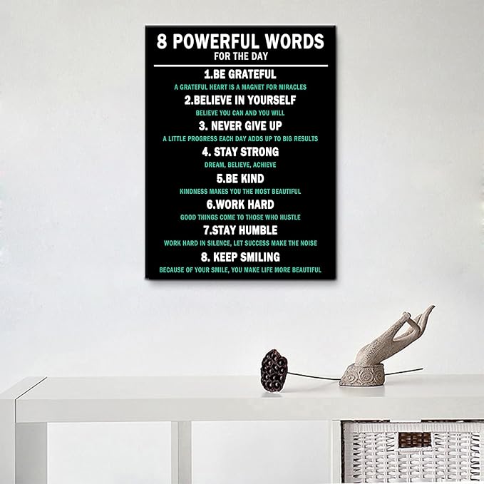 Inspirational Canvas Wall Art 8 Powerful Words Entrepreneur Positive Quotes Prints Poster for Bedroom Office Wall Decoration Modern Canvas Framed Artwork Picture Ready to Hang [18''Wx24''H]