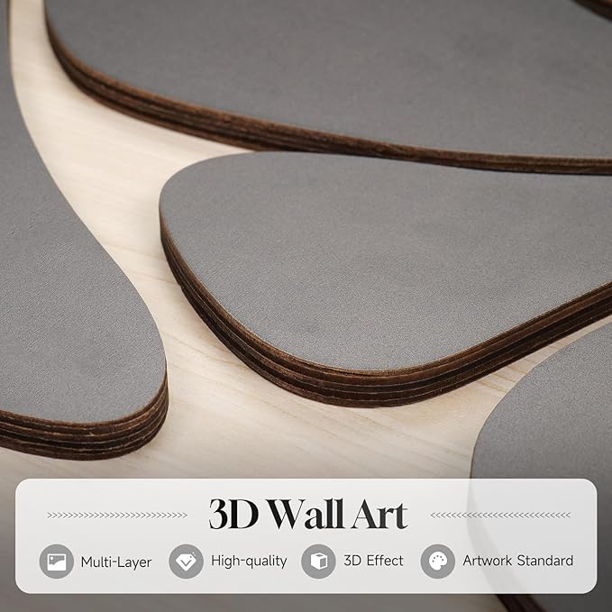 Framed Textured Wood 3D Wall Art for Living Room, Large Boho Floral Black and Beige Artwork for Walls, 3 Piece Abstract Bohemian Flower Wood 3D Art for Office Bedroom Hallway Wall decor, 24x36 Inch