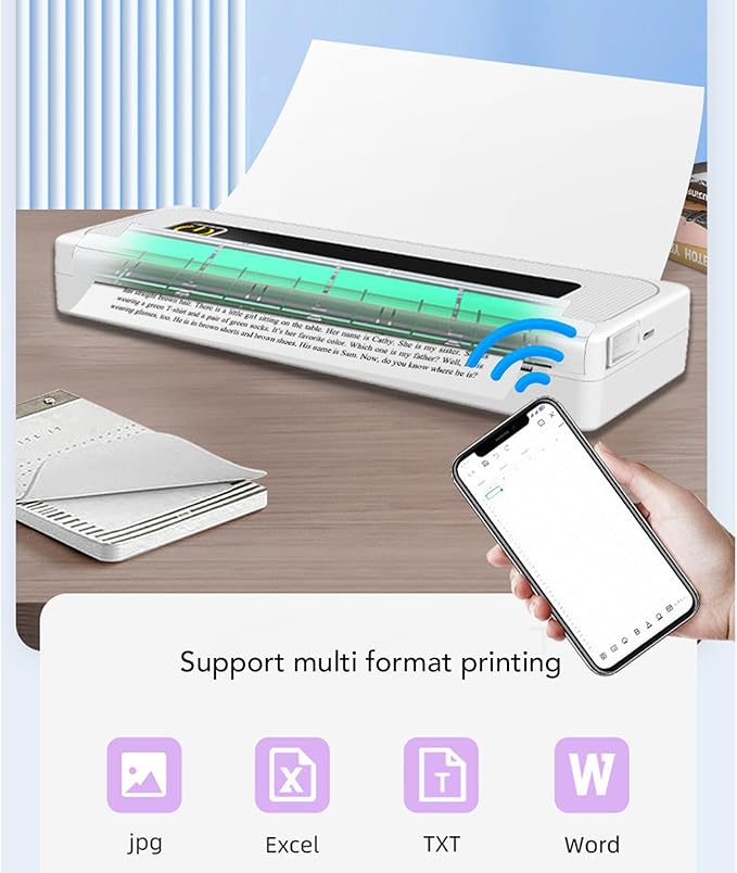 Ultra High 200dpi Inkless Printer 57mm-8.5in Portable Wireless Thermal Printer for Travel Compatible with iOS Laptop for Office Home School