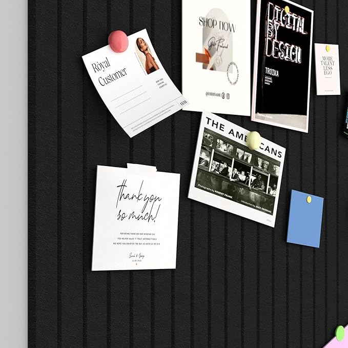 Large Cork Boards for Walls – 48 x 36 Self Adhesive Felt Wall Tiles, Ideal for Office Black Bulletin Board, Easy to Install Pin Board Photo Board Dart Board Wall Protectors