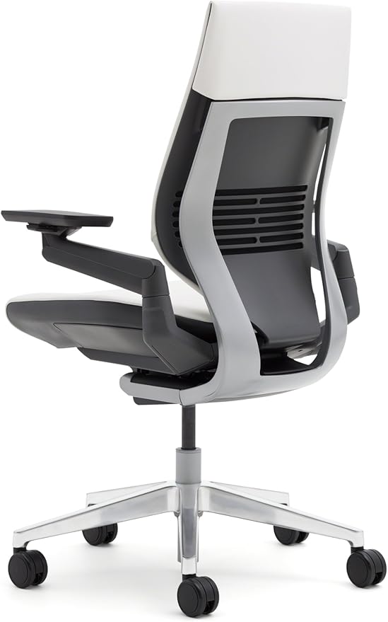 Steelcase Gesture Office Chair - Cogent Connect Blue Jay Upholstered Wrapped Back Platinum Metallic Frame Medium Seat Merle Seat/Back/Arms (Dark/Light) Hard Floor Caster Wheels