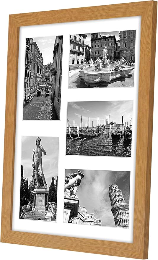 Americanflat 4x6 Collage Picture Frame with Shatter-Resistant Glass - Fits Five 4x6 Photos or Use as One 11x14 Picture Frame - Signature Collection - Collage Frames for Wall Display - Dark Oak