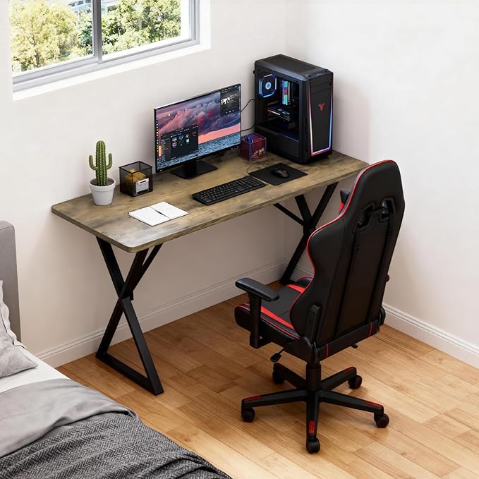 Heavy Duty Office Desk Industrial Grade Computer Desk with 1" Thick Desktop & 1 mm Reinforced Metal Frame Sturdy Workstation for Home Office Gaming Dorm 47.2" W x 23.7" D x 29" H
