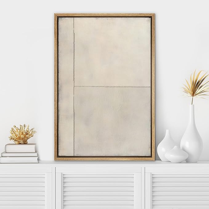 SIGNWIN Framed Canvas Print Wall Art Tan Square Geometric Landscape Abstract Shape Illustrations Minimalism Decorative Boho Multicolor Retro for Living Room, Bedroom, Office - 24"x36" Natural