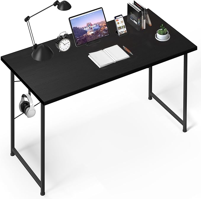 YSSOA Computer Desk Home Office Work Study Writing Modern Simple Table with Headphone Hooks