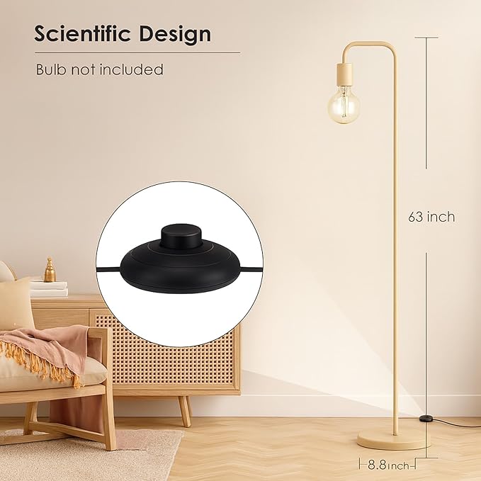 BoostArea Kahki Floor Lamp 63 inch, Modern Cute Floor Lamp, Metal Standing Lamp, E26 Socket, On/Off Footswitch, ETL Listed, Tall Thin Skinny Cool Kids Lamp for Living Room, Bedroom Decor, Minimalist