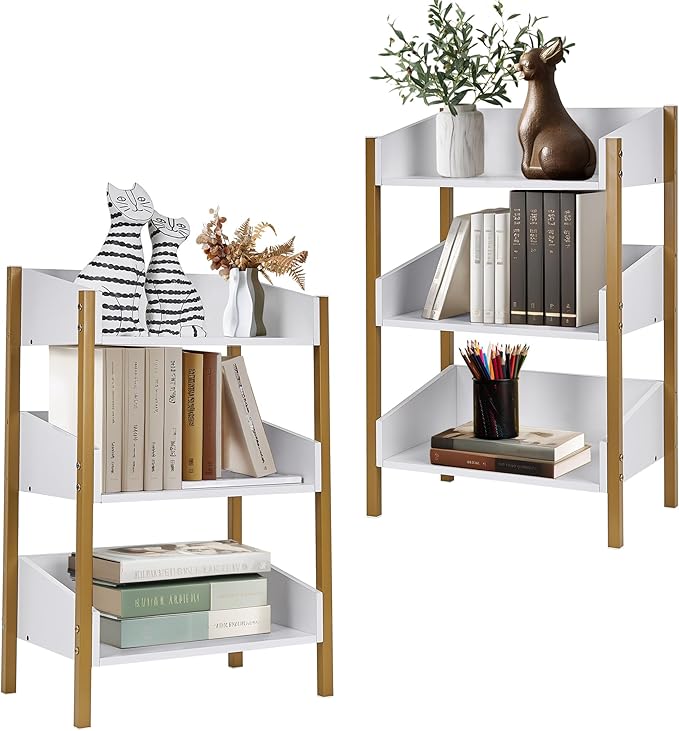 VECELO Bookshelf,Small White Bookcase,3-Tier Open Storage Shelf Organizer,Wood Industrial Shelving Unit for Living Room,Classroom,Office,Dormitory,Bedroom,Dinning Room,Apartments