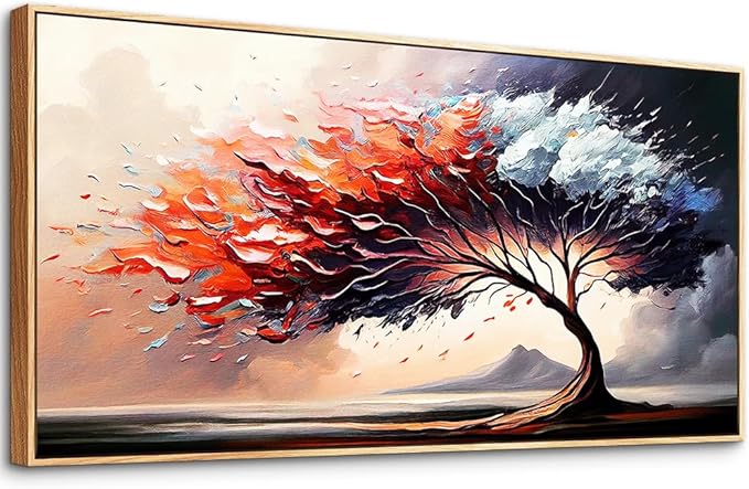 MHARTK66 Abstract Tree Landscape Wall Paintings Wood Framed Wall Art For Living Room Canvas Wall Decor For Bedroom Office Decorations Prints Pictures Artwork Ready To Hang Hotel Room Wall Decor