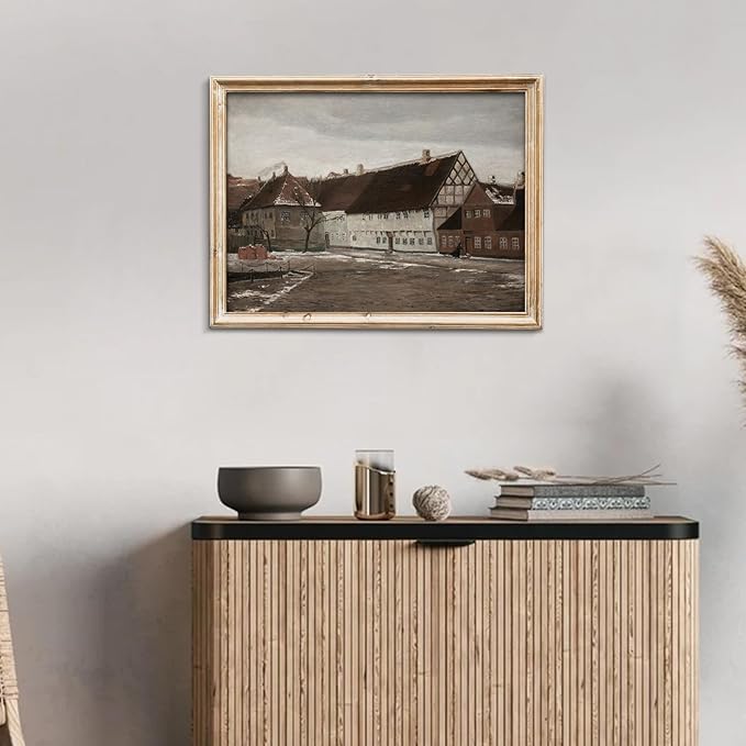 uniro Vintage Canvas Wall Art Prints - Winter Village Landscape Wall Art Decor Rustic Farmhouse Wall Decor - Retro Cabin Oil Painting Art Work Prints Farmhouse Aesthetic Pictures for Bedroom Bathroom Living Room Office Decor (8" x 10"-UNFRAMED)