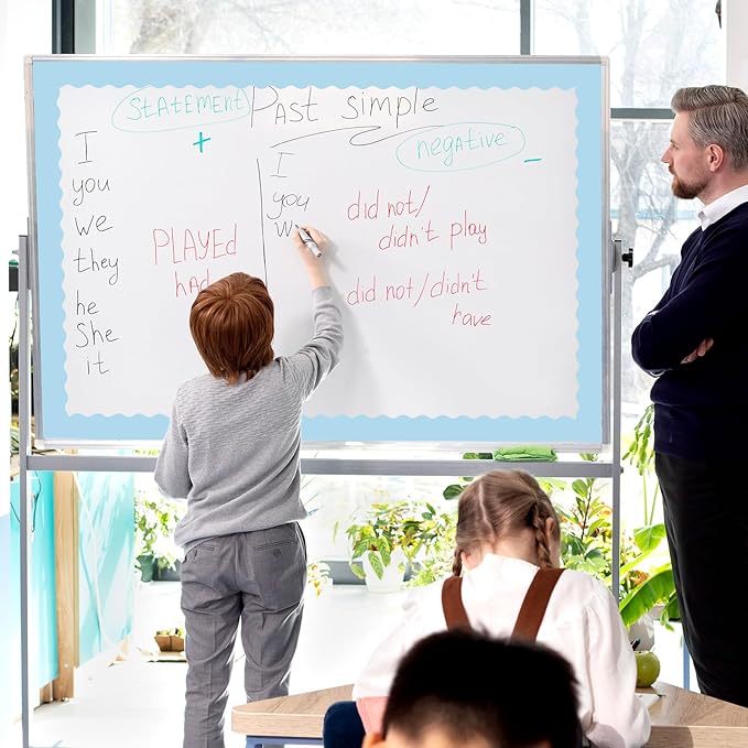 Whaline 65.6ft Summer Baby Blue Bulletin Board Borders 4 Rolls Gradient Blue Die-Cut Board Trim for Classroom Office Chalkboard