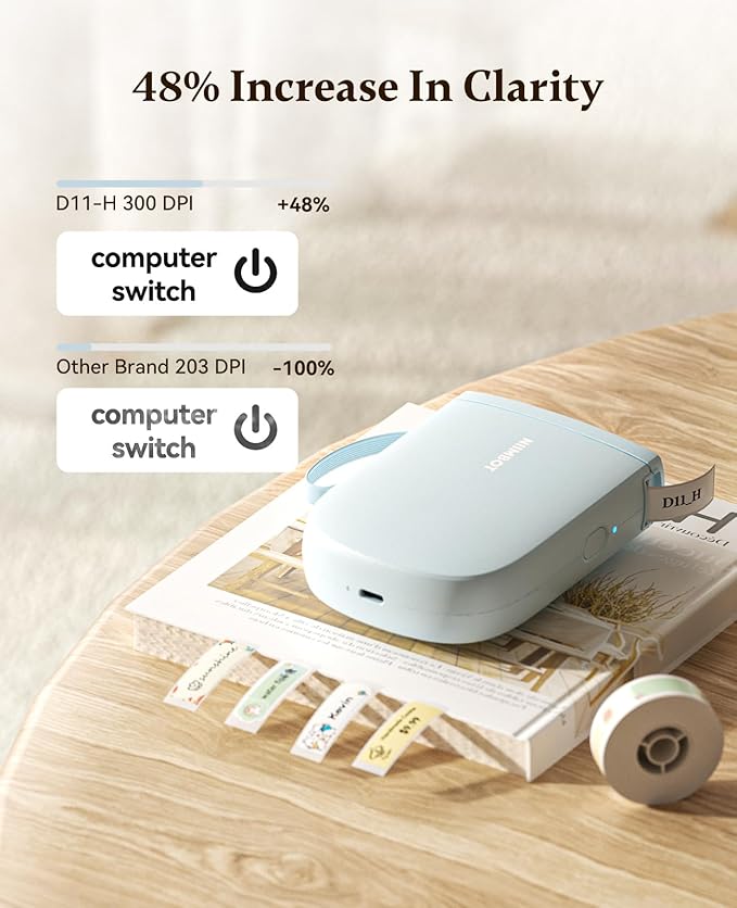 NIIMBOT 300 DPI D11 Label Maker Machine with 1 Tape, Mini Portable Label Printer, Bluetooth Thermal Label Printer Sticker Labeler for Office Home Kitchen School Organization, Blue