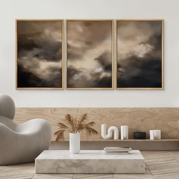 SIGNWIN Framed Canvas Print Wall Art Set Dramatic Stormy Sky Moody Cloudscape Illustrations Modern Art Decorative for Living Room, Bedroom, Office - 16"x24"x3 Natural