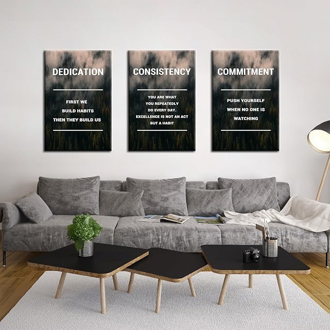 3 Pieces Inspirational Canvas Wall Art Positive Home Decor Large Size Posters Print Motivational Quote Picture Painting Artwork for Living Room Office Gym School Stretched and Framed [72''Wx 36''H]