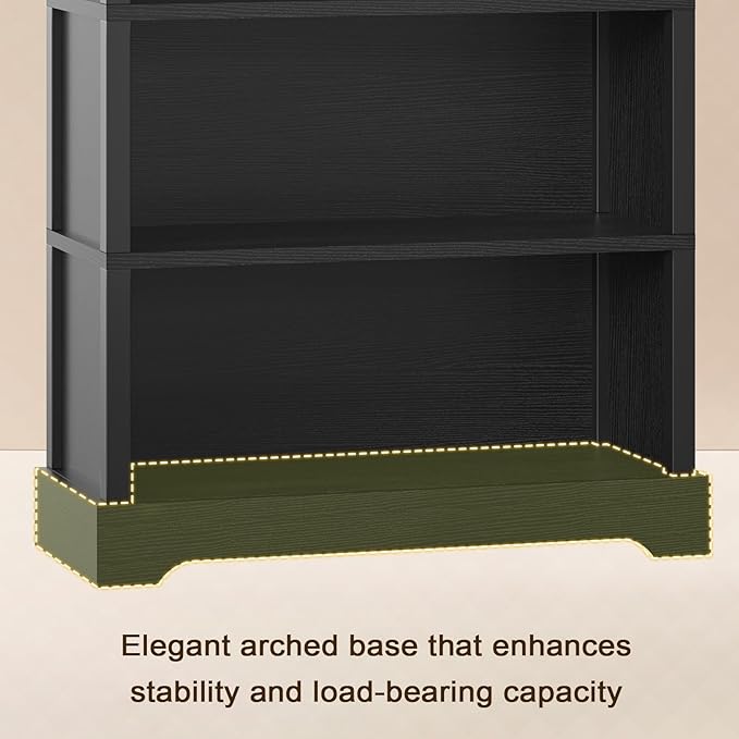 TVU 5-Tier Wooden Bookshelf, 65" Tall Farmhouse Style Open Bookcase, 31.5" W Standing Book Shelf with Storage, Suitable for Study, Living Room, Office, Blcak