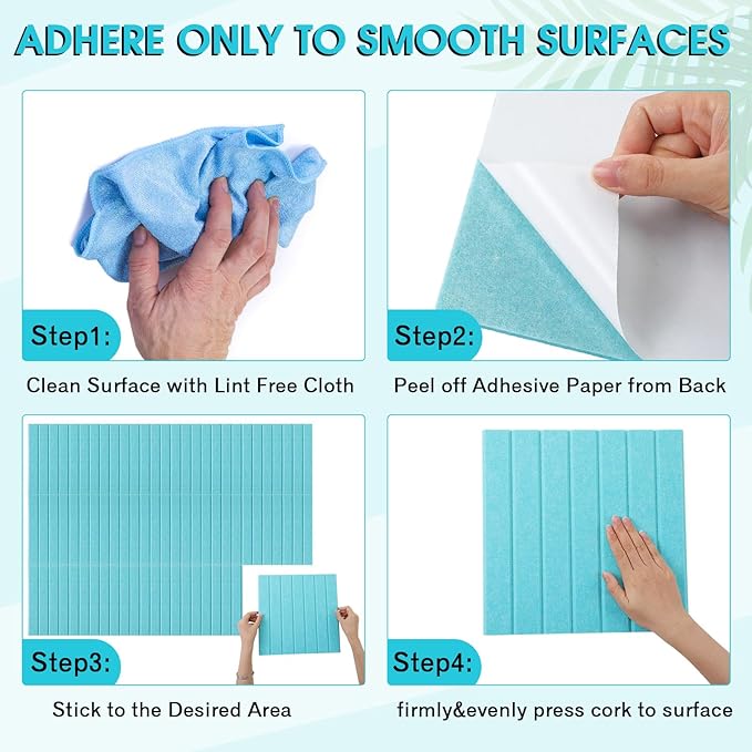 Honoson 12 Pack 47" x 35" Large Cork Board Alternative Felt Bulletin Board Wall Tiles with Safe Square Adhesive Large Roll Cork Tiles for Walls Organize Home Office Classroom Pin Panels(Lake Blue)