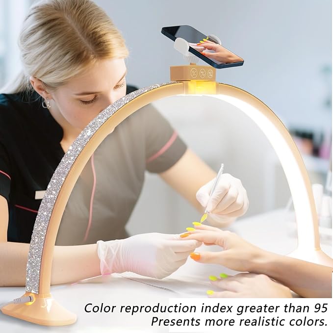 Nail Light for Desk,Half Moon Light LED for Tech Nail Desk Lamp with Phone Stand Foldable Adjustable Dimmable Half Moon Lamp for Lash Beauty Tattoos Crafts