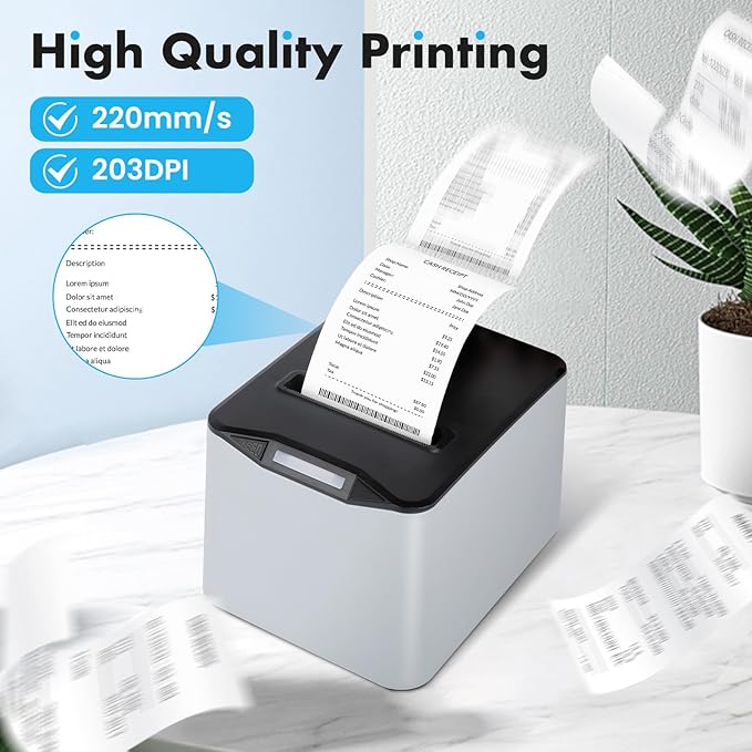NUCOUN Thermal Receipt Printer, 80mm USB POS Printer,Auto Cutter, Support Cash Drawer, Support Windows/Mac/Linux, Do Not Square, Printer for Home Office Restaurant