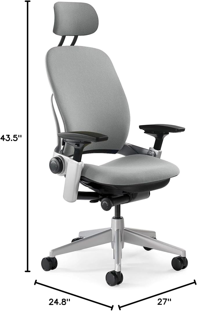 Steelcase Leap Task Chair: Platinum Base - 4D Adjustable Arms - Headrest - Hard Floor Casters