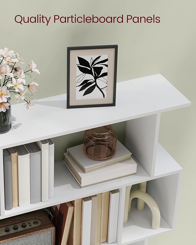 VASAGLE Bookshelf, 5-Tier Bookcase, 9.4 x 35.4 x 62.6 Inches, Storage Shelf with Open Compartments, Modern Style, for Living Room, Bedroom, Office, Matte White ULBC416W01