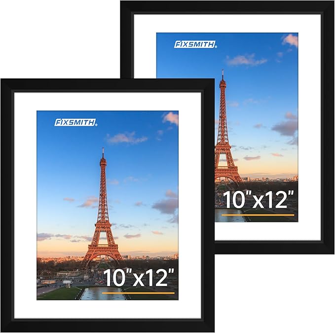 FIXSMITH 10x12 Picture Frame Set of 2, Photo Frame with HD Plexiglass, Display Pictures 7x9 with Mat or 10x12 Without Mat, Black Picture Frames Collage Wall Decor, Gallary Wall Frame
