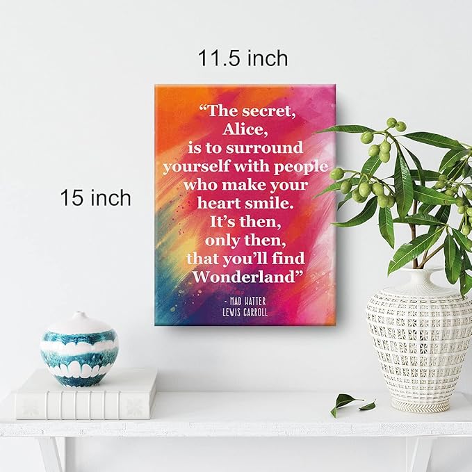 Inspirational Wall Art the Secret Quote Alice In Wonderland Watercolor Canvas Painting Prints for Home Wall Decor Framed Book Quote Artwork Gifts(12x15 Inch)