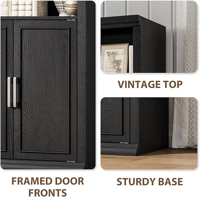 Rresyet 28" W Bookcase with Doors, Modern Tall Bookshelf 6-Tier Black Bookshelves with Storage Cabinet for Office, Living Room, Library