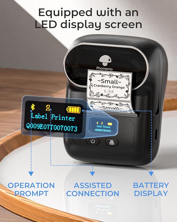 Phomemo Label Maker with 3 Roll Labels and Bag, Barcode Label Printer for Small Business, Logo Office, School, Home, Sticker Printer Compatible with Phones & PC